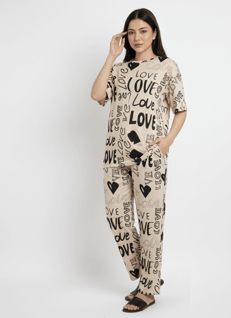 Love Drop Shoulder Cream - PJ SUIT FOR WOMEN