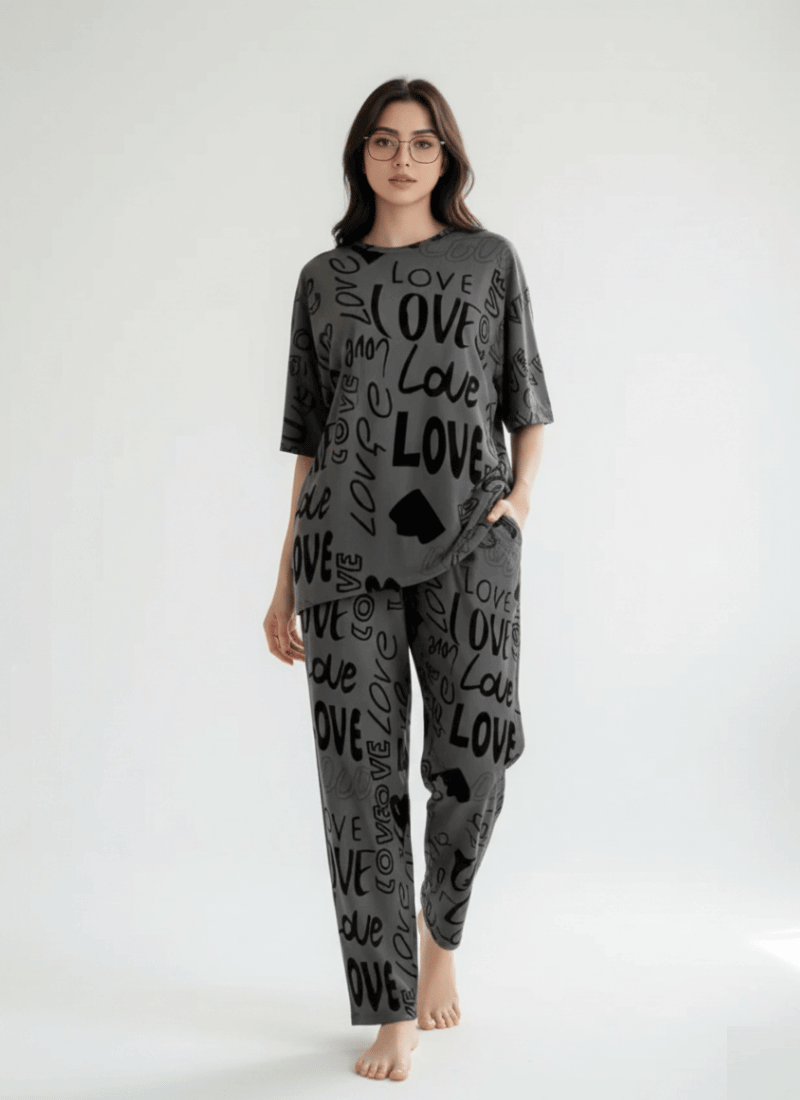 Love Drop Shoulder Charcoal - PJ SUIT FOR WOMEN