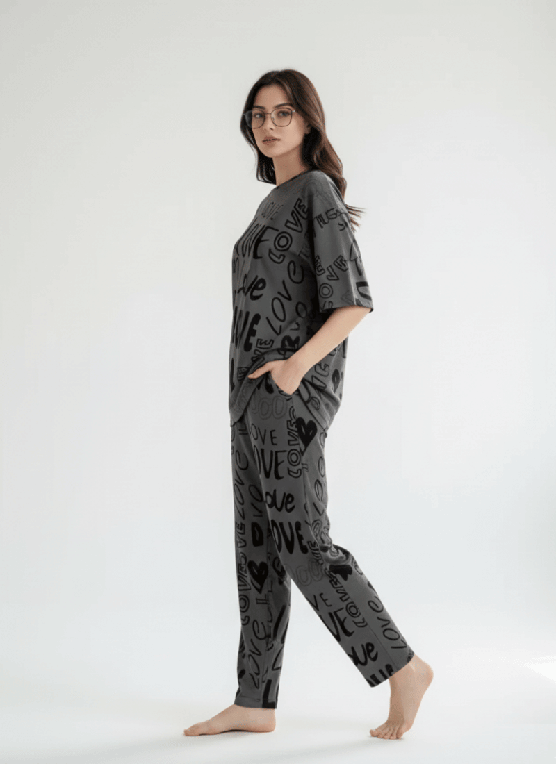Love Drop Shoulder Charcoal - PJ SUIT FOR WOMEN