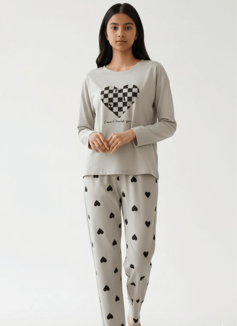 Checked Heart Printed - PJ SUIT FOR WOMEN