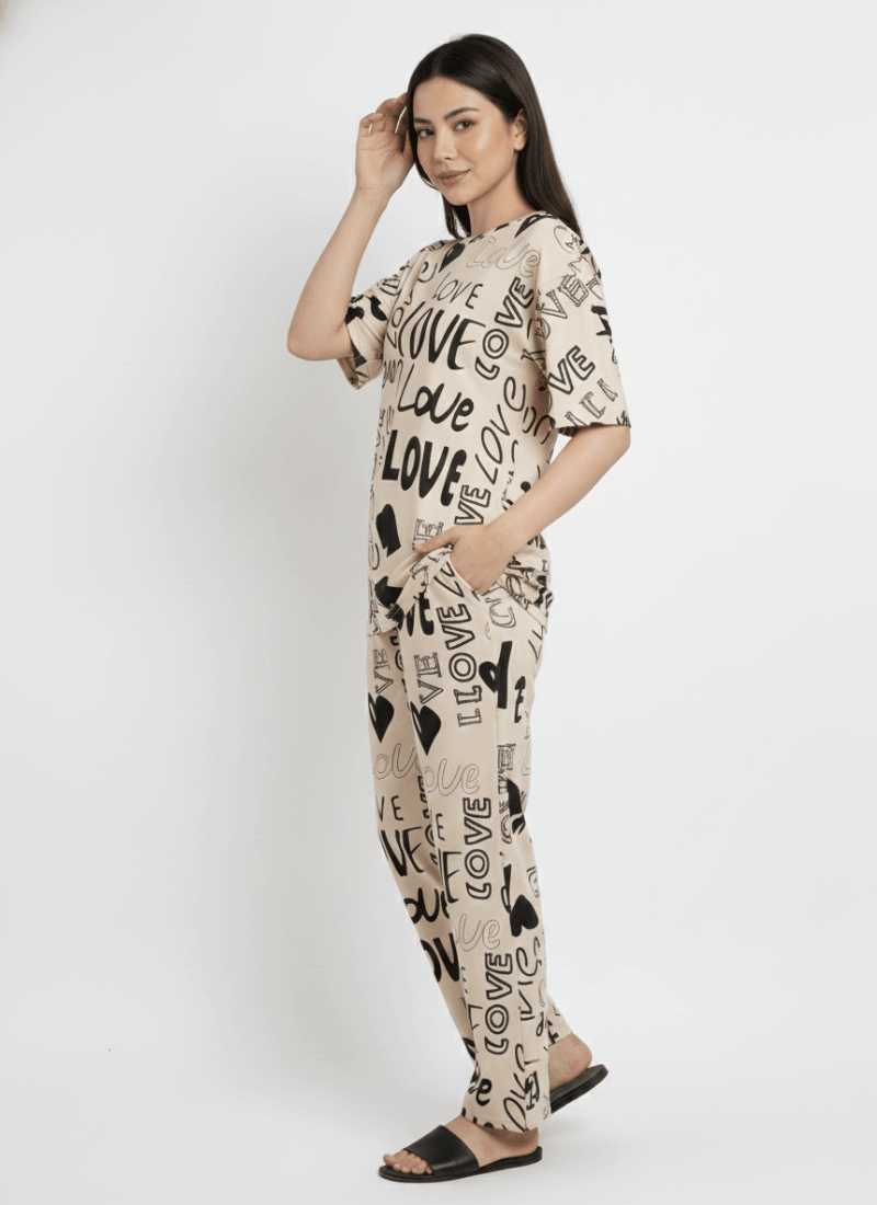 Love Drop Shoulder Cream - PJ SUIT FOR WOMEN