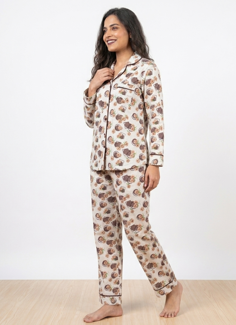 Digital Printed Night Suit - Box Brown