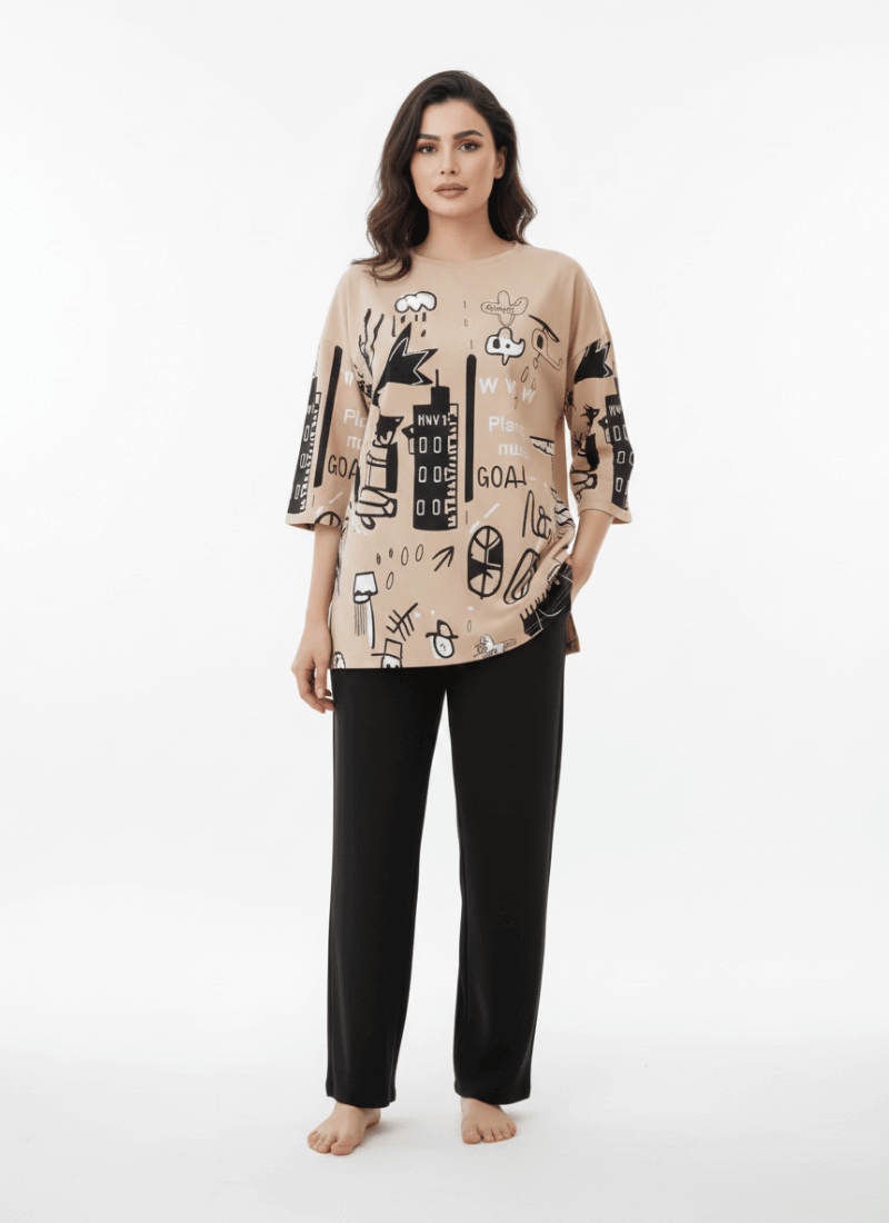 Planet Printed Brown - PJ SUIT FOR WOMEN