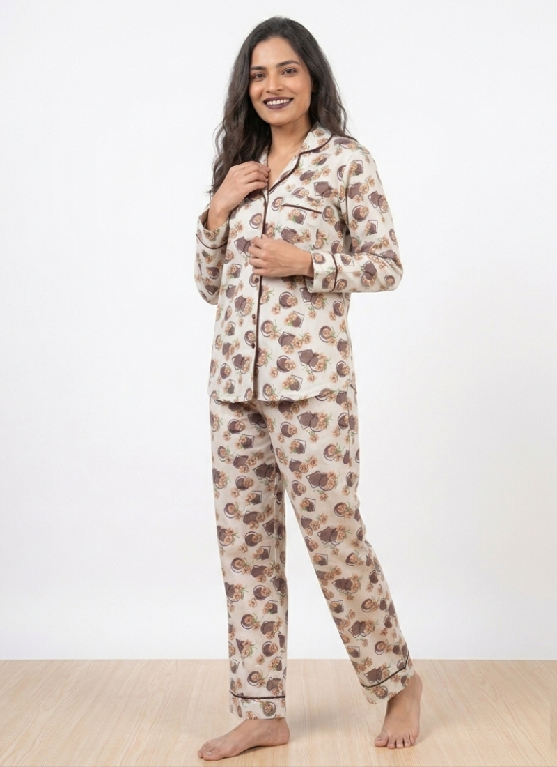 Digital Printed Night Suit - Box Brown