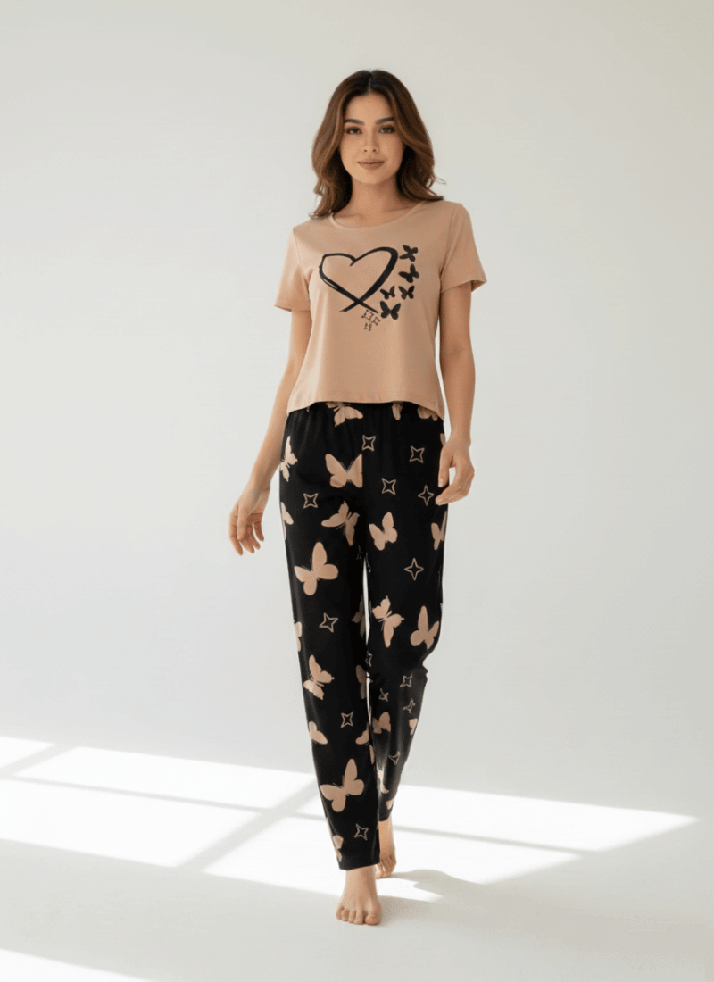 Butterfly & Heart Peach - PJ SUIT FOR WOMEN