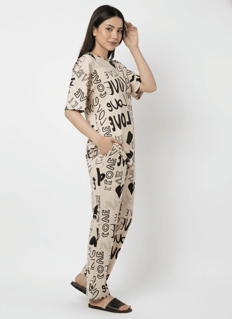 Love Drop Shoulder Cream - PJ SUIT FOR WOMEN