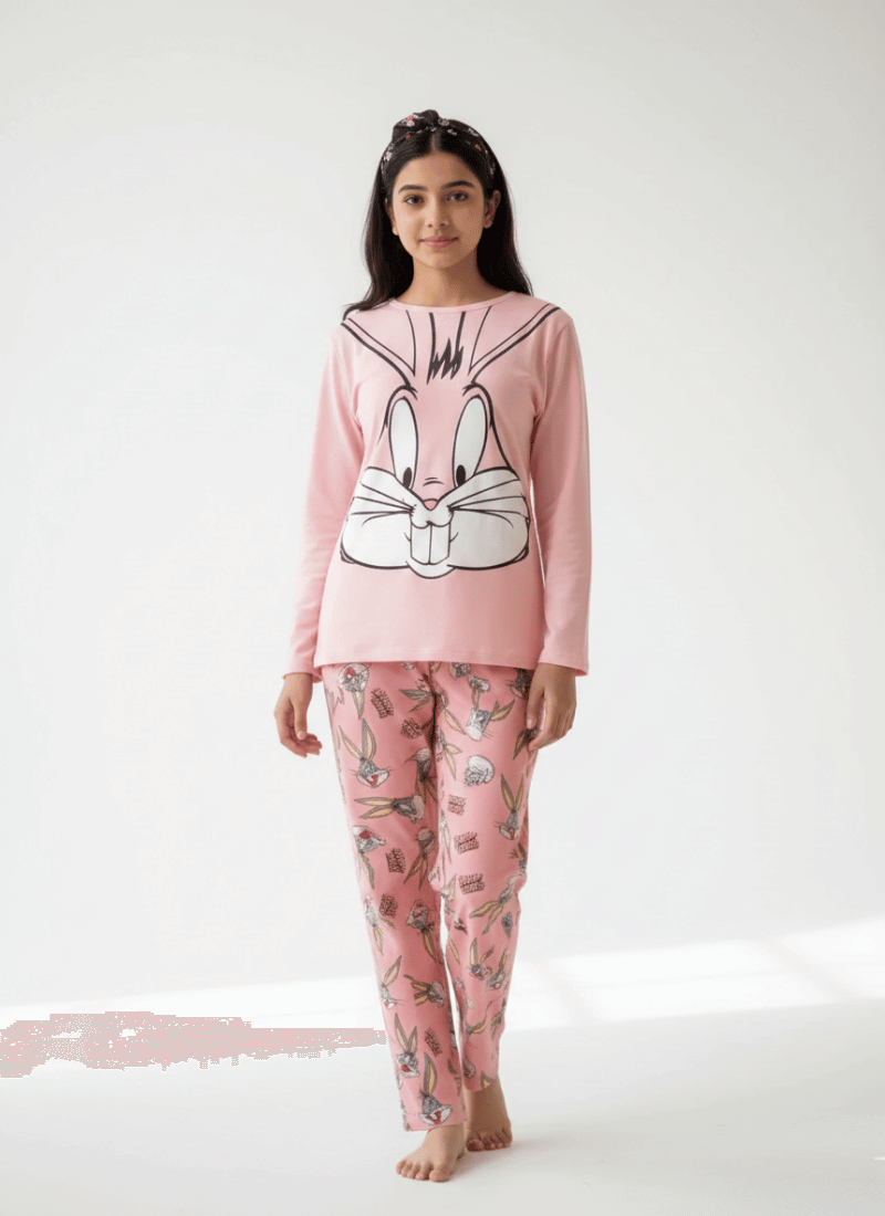 Bunny Printed Pink - PJ SUIT FOR WOMEN