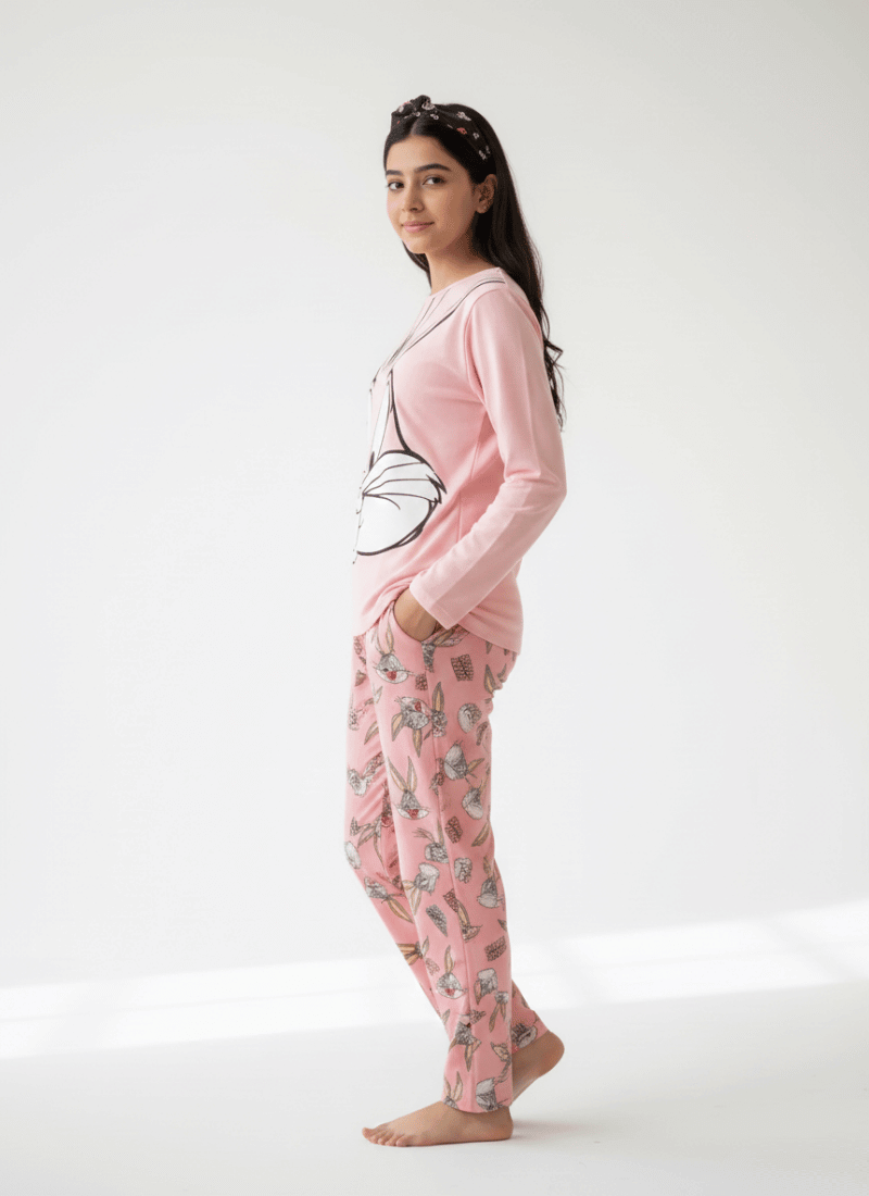 Bunny Printed Pink - PJ SUIT FOR WOMEN
