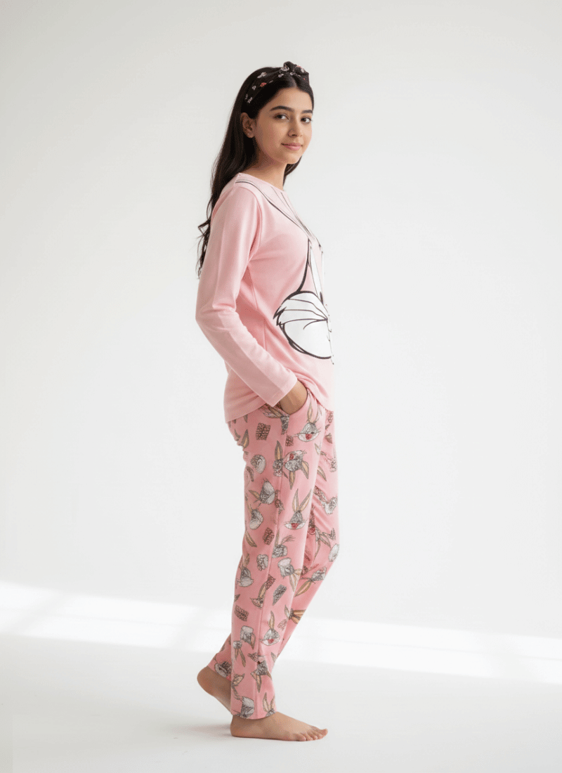 Bunny Printed Pink - PJ SUIT FOR WOMEN