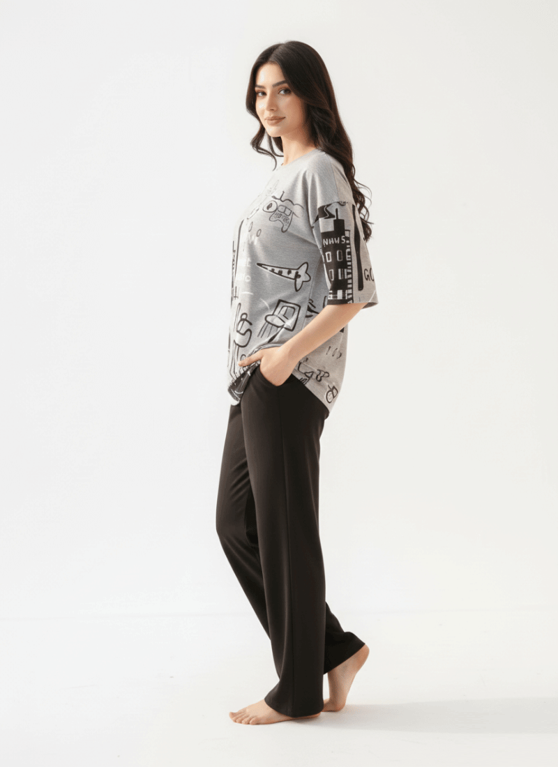 Plant Printed Grey - PJ SUIT FOR WOMEN