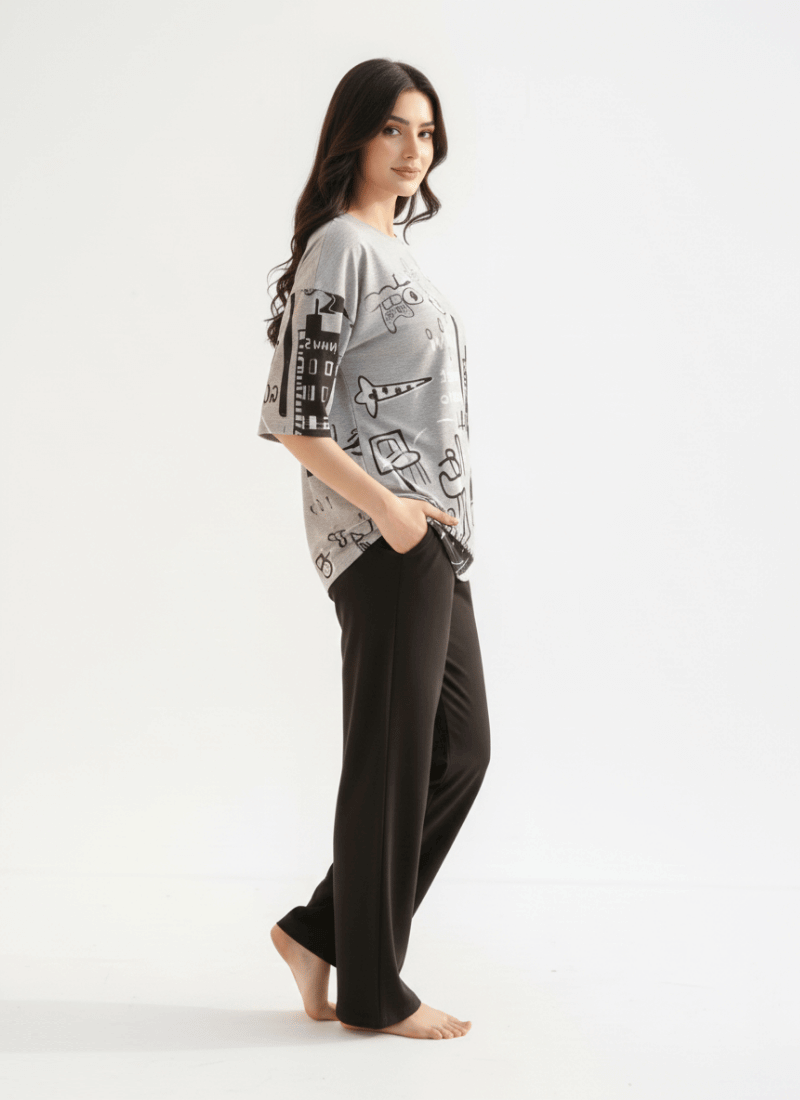 Plant Printed Grey - PJ SUIT FOR WOMEN