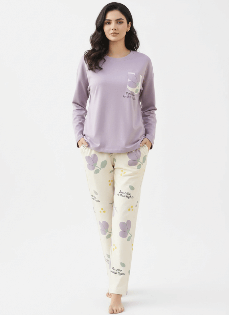 Lilac Pocket Flower Full Sleeves Purple - Pj SUITE