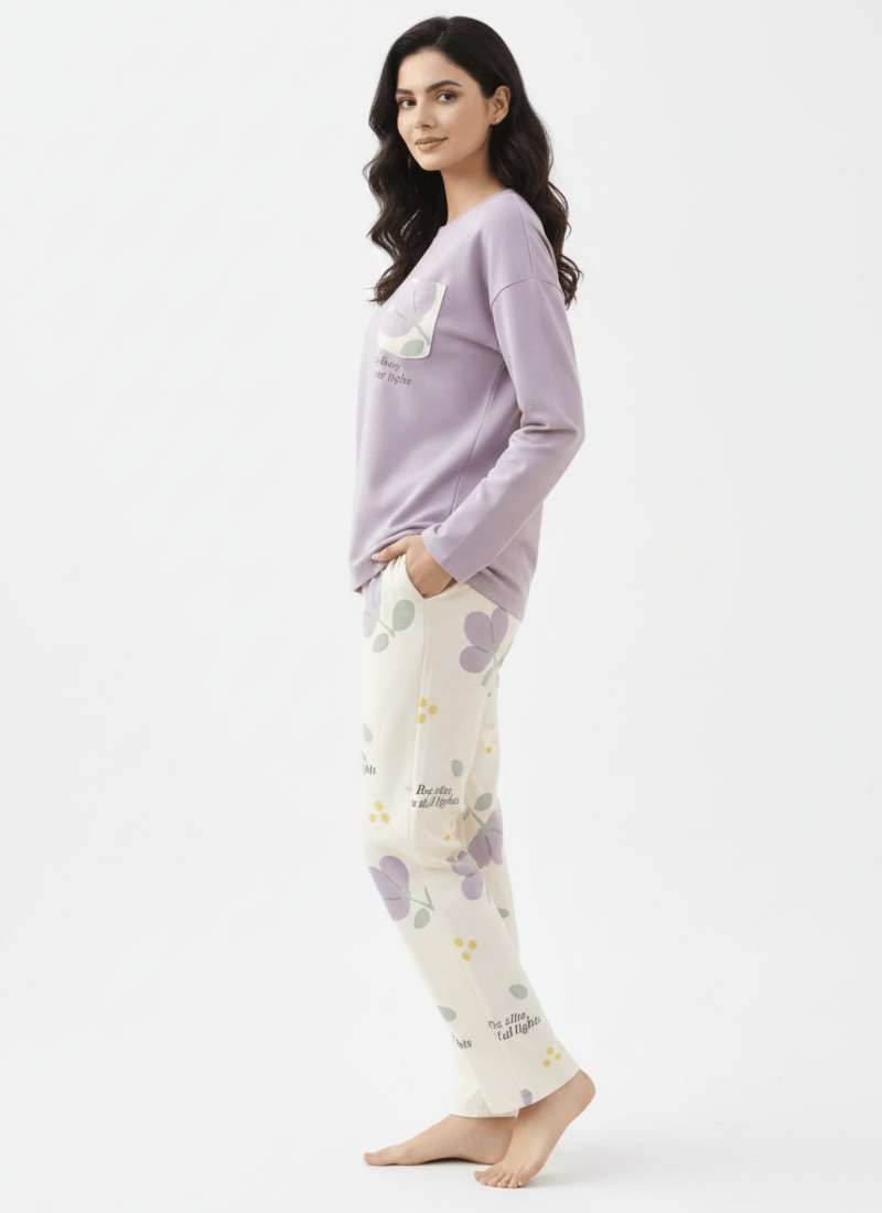 Lilac Pocket Flower Full Sleeves Purple - Pj SUITE