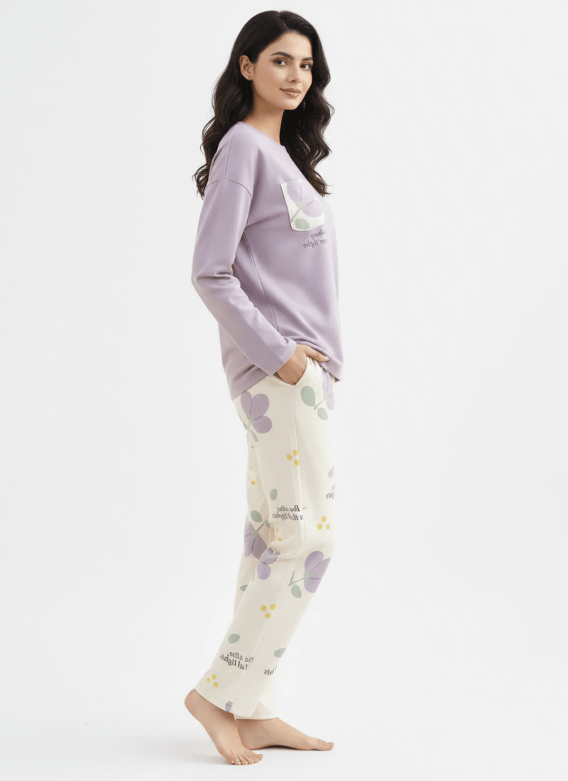 Lilac Pocket Flower Full Sleeves Purple - Pj SUITE