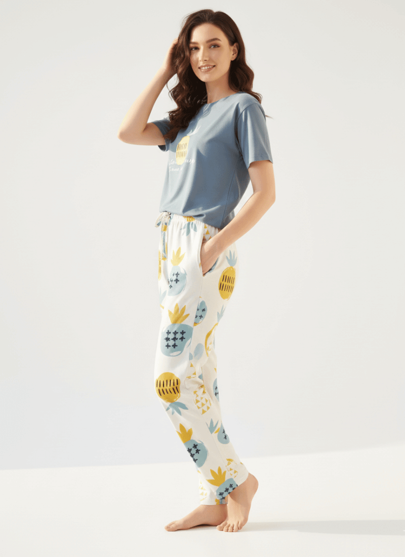 Pineapple Printed Blue - PJ SUIT FOR WOMEN
