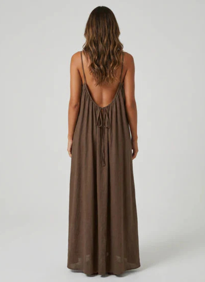 Sera Backless Maxi- Dark Brown
