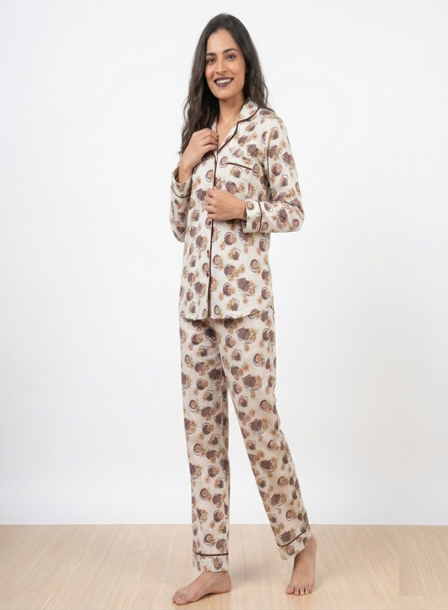 Digital Printed Night Suit - Box Brown