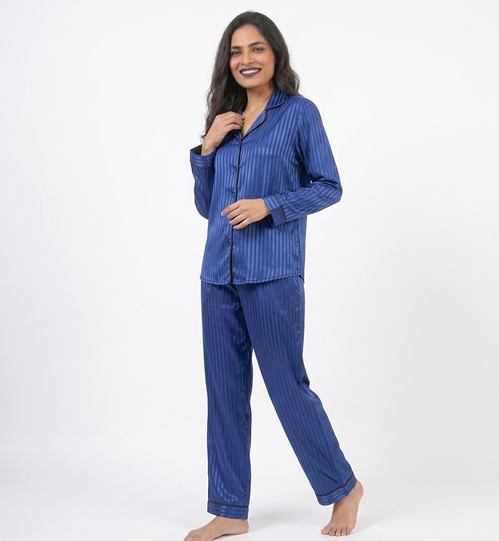 Digital Printed Night Suit - Navy Blue Stripe